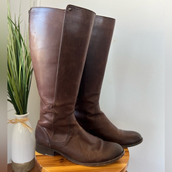 Frye Melissa Stud Redwood Leather Back Zip Equestrian Riding Tall Knee High Boot - Picture 12 of 15